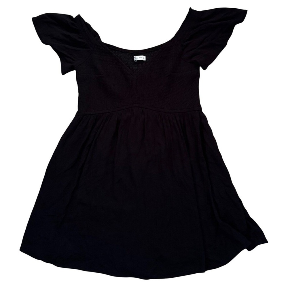 Hollister Black Smocked Mini Dress Womens Large Short Sleeve Babydoll Sweetheart